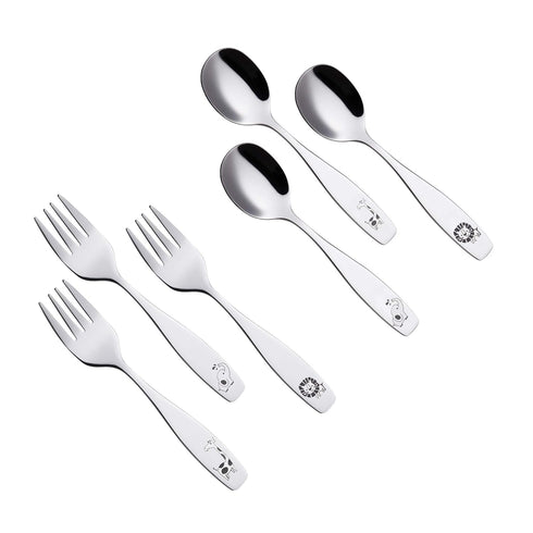 ANNOVA Kids Silverware 6 Pieces Children's Safe Flatware Set Stainless Steel - 3 x Children Forks, 3 x Dinner Spoon, Toddler Utensils, for Lunchbo...