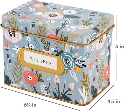 Jot & Mark Decorative Recipe Tin Box for Recipe Cards, Greeting Card Holder | Holds Hundreds of 4” x 6” Cards...