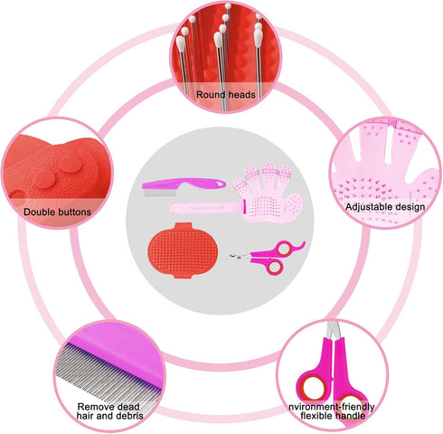 4 Pieces Bunny Grooming Kit with Rabbit Grooming Brush Pet Hair Remover Pet Nail Clipper Pet Comb Shampoo Bath Brush with Adjustable Ring Handle f...