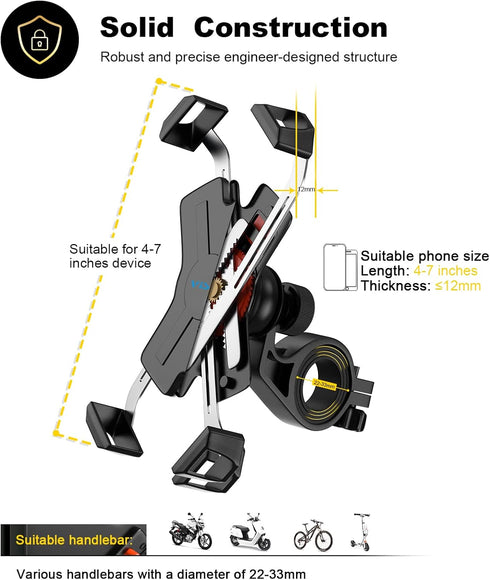 New Bike Phone Mount with Stainless Steel Clamp Arms Anti Shake and Stable 360° Rotation Bike Accessories/Bike Phone Holder for Any Smartphones GP...