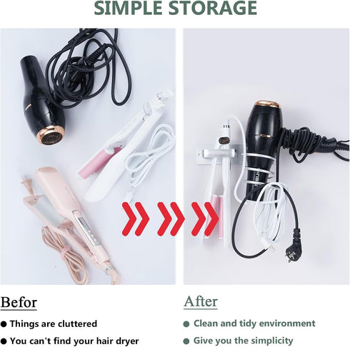 Hair Dryer Holder - Hair Tool Organizer Wall Mount, Aluminum Blow Dryer Holder with Self Adhesive and Drilling Install Options, Flat Iron/Curling ...