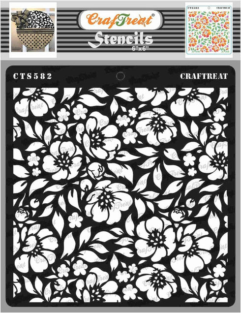 CrafTreat Flower Stencils for Painting on Wood, Canvas, Paper, Fabric, Floor, Wall and Tile - Anemone Background - 6x6 Inches - Reusable DIY Art a...