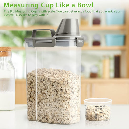 Rice Airtight Storage Container, 3 to 5Lbs Cereal Dry Food Flour Bin, Pet Dog Cat Food Dispenser with Measuring Cup, BPA Free Clear Plastic Kitche...