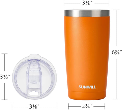 SUNWILL Travel Coffee Tumbler 20 oz, Insulated Mug with Lid, Stainless Steel Cup for Hot and Cold Drinks, Powder Coated Orange...