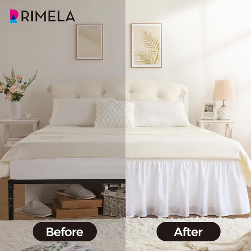 RIMELA White Bed Skirt Queen Size 15 Inch Drop, Elastic Bed Skirting for Bed Base and Frame, Bedding Dust Ruffle Easy to Install, Lightweight Wrap...
