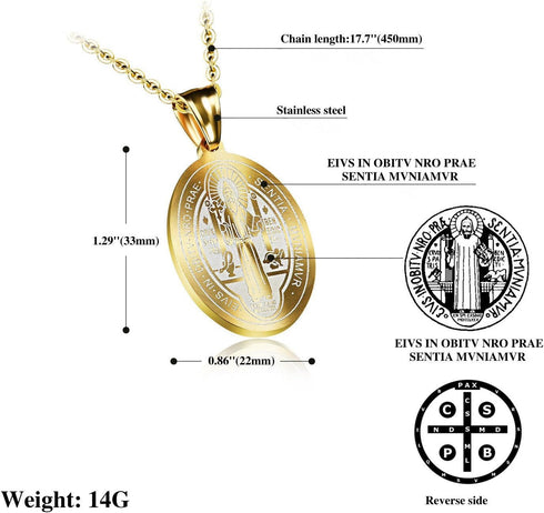 LBFEEL Stainless Steel Saint Benedict Medal Gold Catholic Saint Medals Pendant Necklace for Men Women with a Gift Box...