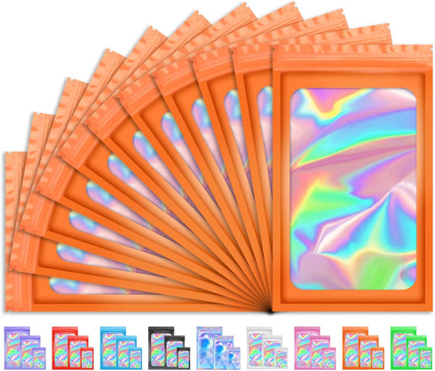 100 PCS Holographic Bags for Lashes, Candy, Small Baggies Sample Bag Smell Proof Packaging Bags for Jewelry, Present, Resealable Bags for Small Bu...