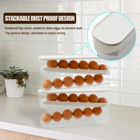 Automatic Rolling Dispenser for Refrigerator,12-Count Double Layer Rolling Egg Holder,Space Saving Eggs Organizer Tray for Refrigerator Countertop...