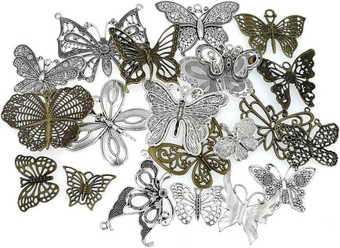 Assorted Butterfly Charm Pendant Connector for DIY Jewelry Making Findings(21pcs,Big Size)...