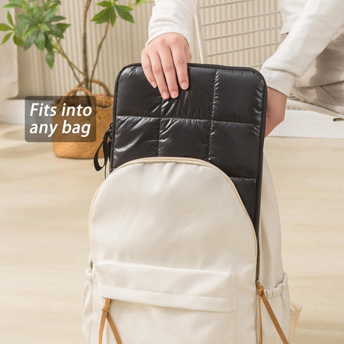 Puffy Laptop Sleeve 13 Inch Black, Waterproof Carrying Case Bag for Women, Fluffy Computer iPad Pro 12.9 Case, Compatible with MacBook Pro 12, Mac...