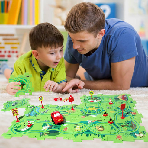 Puzzle Track Car Play Set, Plastic Puzzles for Kids with Vehicles, Railcar Puzzle, Car Tracks for Toddlers, Toys Gifts for 2 3 4 5 6 Year Old Boys...
