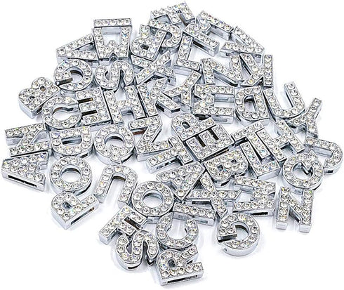 AUEAR, 52 Pack Silver A-Z 8mm Full Rhinestone Slide Crystal Alphabet Alloy Letter Charm for Bracelets Necklace Wristbands DIY Jewelry Making...
