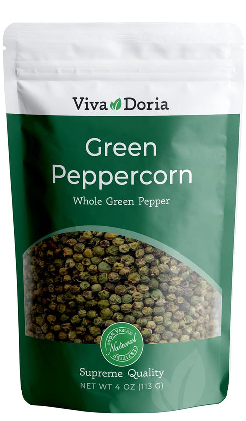 Viva Doria Green Peppercorns, Whole Green Pepper, Steam Sterilized, 4 oz (85 g) For Grinder Refill...