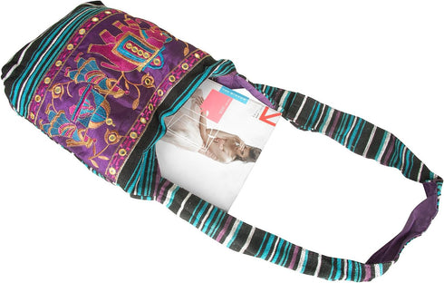 TribeAzure Elephant Hobo Shoulder Bag Cotton Sling Crossbody Handbag Boho Hippie Books Market Spacious Colorful Roomy Casual...