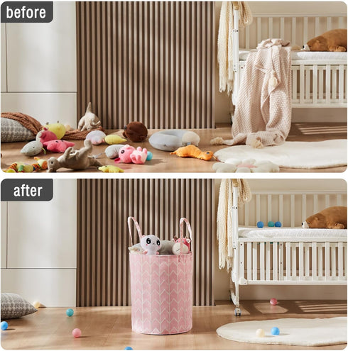 TECHMILLY Large Storage Basket for Girls and Boys, Collapsible Laundry Hamper with Long Handles, Toy Bins for Nursery, Kids Room Décor...