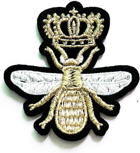 PP Patch Queen Bee Embroidery Crown Bee Cartoon Applique Embroidered Sew Iron on Patch for Jackets Bags Jeans T-Shirt Backpacks Costume...