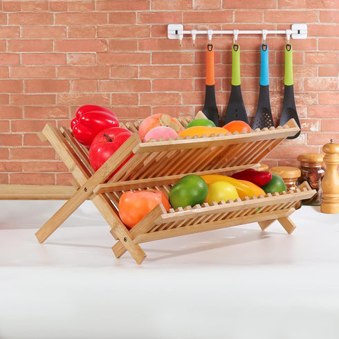 SZUAH Bamboo Dish Drying Rack, Collapsible Dish Drying Rack for Kitchen Counter, Space Saving Counter Organizer (17.8"x10.23"x9.25")...