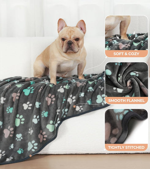 Luciphia 1 Pack 2 Pet Blankets for Dogs Cats, Fleece Print Dog Cat Blankets for Small Medium Large Puppy Kitten, Paw Grey Brown Medium(30x20 inch)...