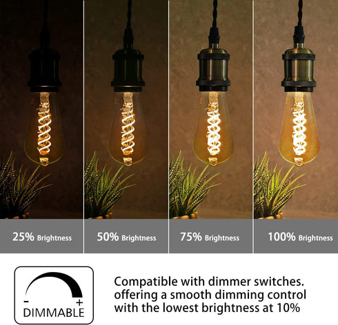 ST58 (ST19) Vintage Edison LED Bulb, Warm White 2500K, Antique Flexible Spiral LED Filament Light Bulb, 600LM Dimmable, 6W Equivalent to 60W, CRI ...