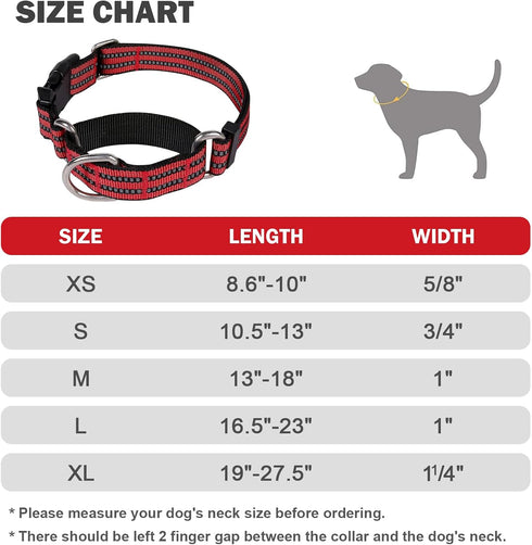 Martingale Dog Collars Reflective Nylon Dog Collar with Quick Release Buckle Adjustable Training No Slip Dog Collar (X-Small, Red)...