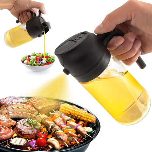 2 in 1 Glass Oil Sprayer & Dispenser, 470ml Glass Olive Oil Sprayer,Cooking Oil Sprayer,Oil Spray Bottle For Kitchen,Canola Oil Sprayer,Fryer For ...
