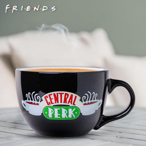 Silver Buffalo FRIENDS Central Perk Black Ceramic Mug Oversized for Coffee, Soup, 24 Ounces...