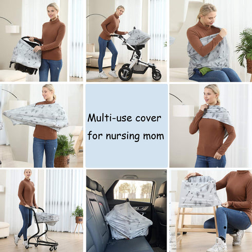 Multi-use Cover Carseat Canopy - Car Seat Covers for Babies, Breastfeeding Cover (Grey Grove)...