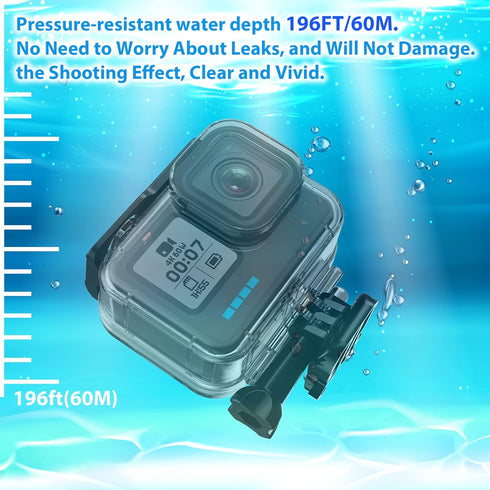 HONGDAK 196ft/60m Waterproof Housing Case for GoPro Hero 12 11 10/9 Black, Protective Underwater Dive Housing Shell with Bracket Accessories for G...