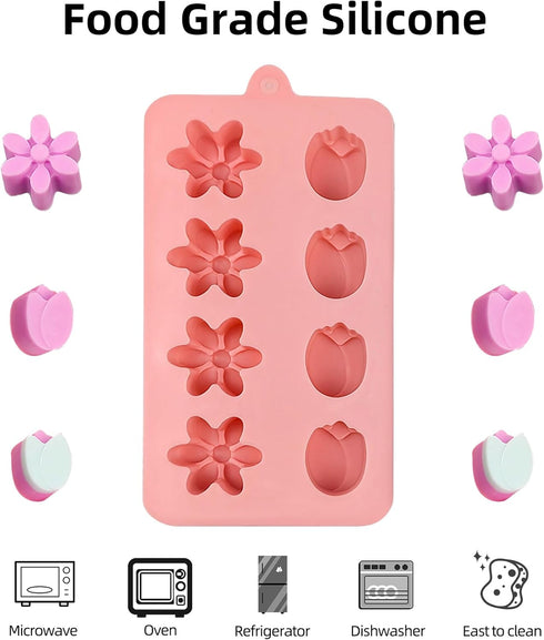 Flower Chocolate Molds 3pcs Tulip Silicone Candy Molds For Ice Cube Resin Soap Cupcake Decoration...