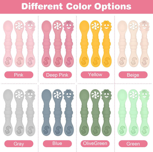 Silicone Baby Spoons Self Feeding 6+ Months, 3PCS Toddler Forks and Spoons Utensils Baby Led Weaning Teething Spoon Infant Spoons First Stage Newb...