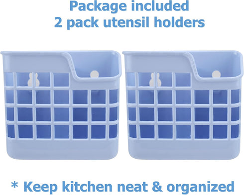 Plastic Utensil Holder Silverware Organizer Cutlery Drying Rack with Wall Mount Self Adhesive, Having 2 Divided Compartments - Total 2 Pack...