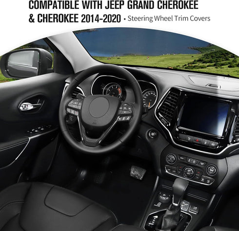JeCar Steering Wheel Trim Cover Interior Decoration Trim Kit for 2014-2020 Jeep Grand Cherokee & Jeep Cherokee, Carbon Fiber Texture...