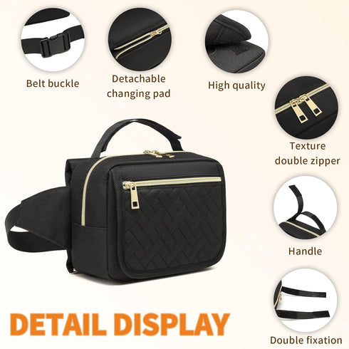 Small Diaper Bag with Portable Changing Pad,Crossbody Diaper Bag Pack with Wipes Pocket,Mini Diaper Bag Fanny Pack for Baby Travel Black...