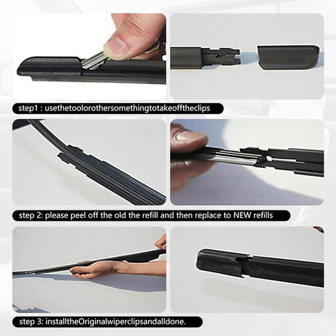 4 PCS Car Boneless Wiper Blade Strip, Frameless Windshield Wiper Blade Replenishment Replacement Silicone Strip, Universal Car Auxiliary Cleaning ...