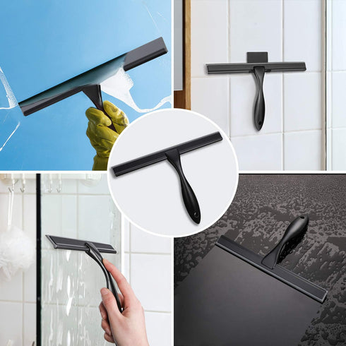 HIWARE All-Purpose Shower Squeegee for Shower Doors, Bathroom, Window and Car Glass - Black, Stainless Steel, 12 Inches...