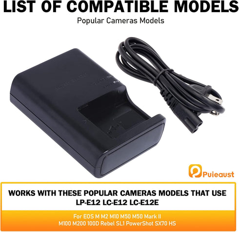 LC-E12 Battery Quick Charger for Canon LP-E12 LC-E12E Battery EOS M M2 M10 M50 M50 Mark II M100 M200 100D Rebel SL1 PowerShot SX70 HS Cameras Batt...