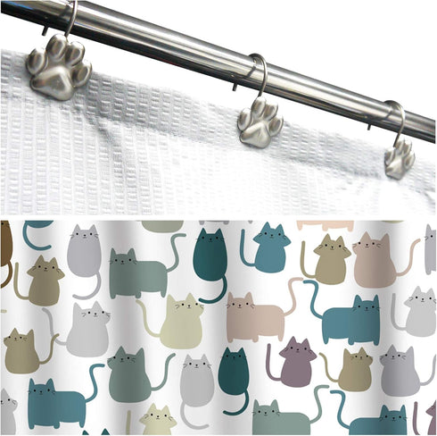 Sunlit Fashion Design Cute Paw Print Polished Shower Curtain Hooks for Dog Cat and Bear, Rust Proof Oil Rubbed Metal Shower Curtain Rings-12 Pack...
