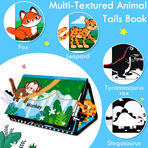 Tummy Time Baby Mirror Toys 0-6 6-12 Months High Contrast Infant Toys Brain Development with Crinkle Cloth Book and Teether - Montessori Newborn S...