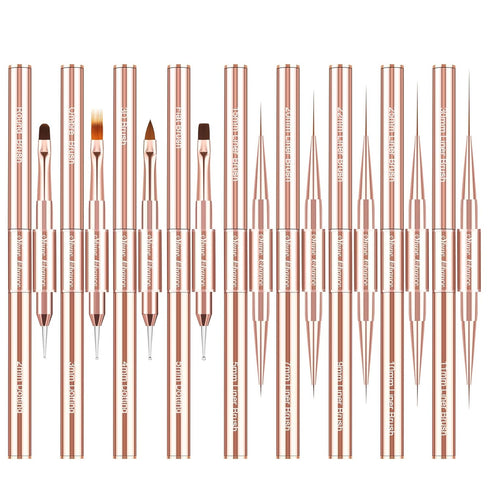 9Pcs Nail Art Brushes Set, Professional Double-Ended Acrylic Liner Detail Brushes for Gel Polish Art Nail, 3D Art Nail Dotting Brush Pen for Manic...