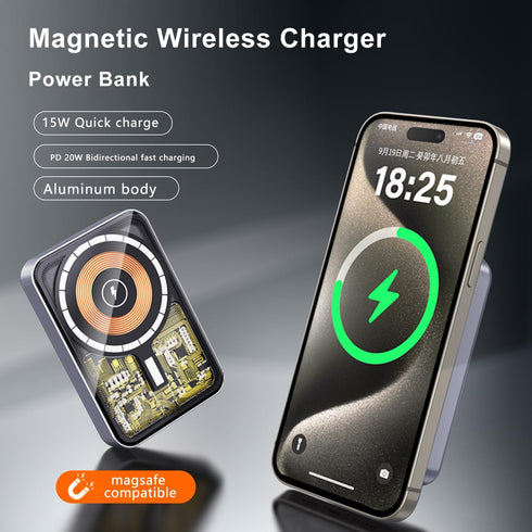 Magnetic Wireless Charging Power Bank,15W Ultra-Fast MagSafe-Compatible Portable Charger(iPhone 15/14/13/12/11/X), 5000mAh Capacity,PD 20W (Silver...