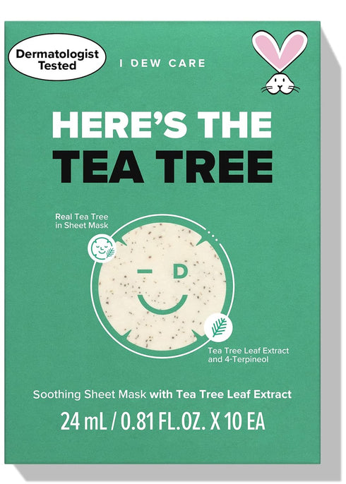 I DEW CARE Sheet Mask Pack - Here's The Tea Tree | with Tea Tree Leaf Extract, Soothing, Balancing Korean Face Mask Set for Oily & Sensivitive Ski...