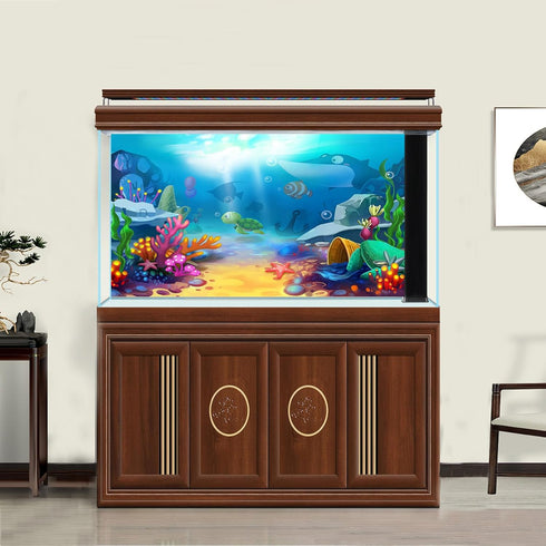 Aquarium Background Underwater World Cartoon Aquatic Plants Coral Turtle Fish Tank Background Cute Undersea Marine Life Terrarium Background Fish ...