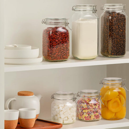 ComSaf Airtight Glass Canister Set of 3 with Lids 34oz Food Storage Jar Square - Storage Container with Clear Preserving Seal Wire Clip Fastening ...