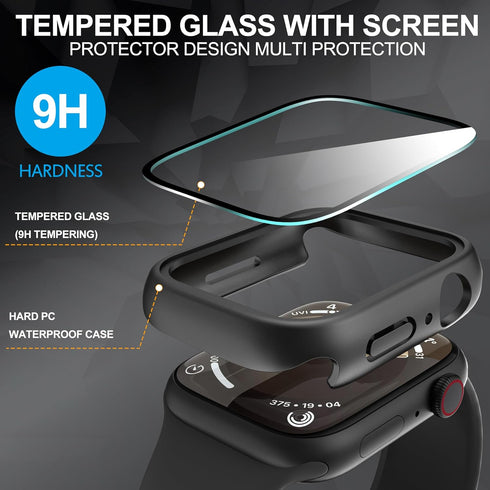 Suoman 3-Pack for Apple Watch Series 9 8 7 45mm Waterproof Case, 360° All-Round Protective Hard PC Tempered Glass Screen Protector for iWatch Seri...