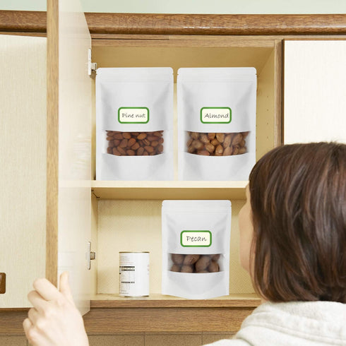 Blisstime 50 Pieces Resealable Bags for Small Business, White Kraft Paper Stand Up Pouches with Matte Window Reusable Heat Sealable Bags for Packa...