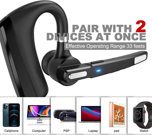 Bluetooth Headset V5.0, Wireless Bluetooth Earpiece 24Hrs HD Calling,CVC8.0 Dual Mic Noise Cancelling, Hands-Free Bluetooth Earphone for Driving/B...