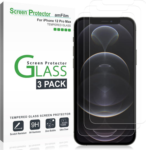 amFilm Glass Screen Protector Compatible for iPhone 12 Pro Max 6.7" Display, 2020, with Easy Installation Tray, Tempered Glass, 3 Pack......
