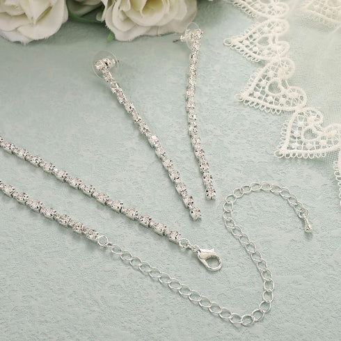 Unicra Bride Necklace Earrings Set Rhinestone Bridal Wedding Jewelry Sets Silver Prom Costume Choker Necklaces for Women and Girls...