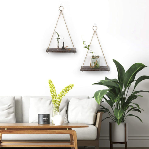 MITIME Hanging Shelves - Indoor Plant Shelf & Wall Hanging - Floating Shelves for Bedroom, Bathroom, Living Room - Macrame Wall Decor, Boho Style,...