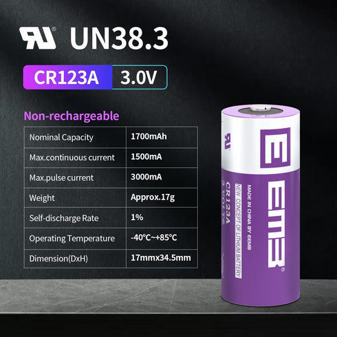 EEMB CR123A 3V Lithium Batteries 4 Pack 1700mAh 3 Volt 123 Battery with High Capacity for Flashlight Toys Alarm System Non-Rechargeable Battery...